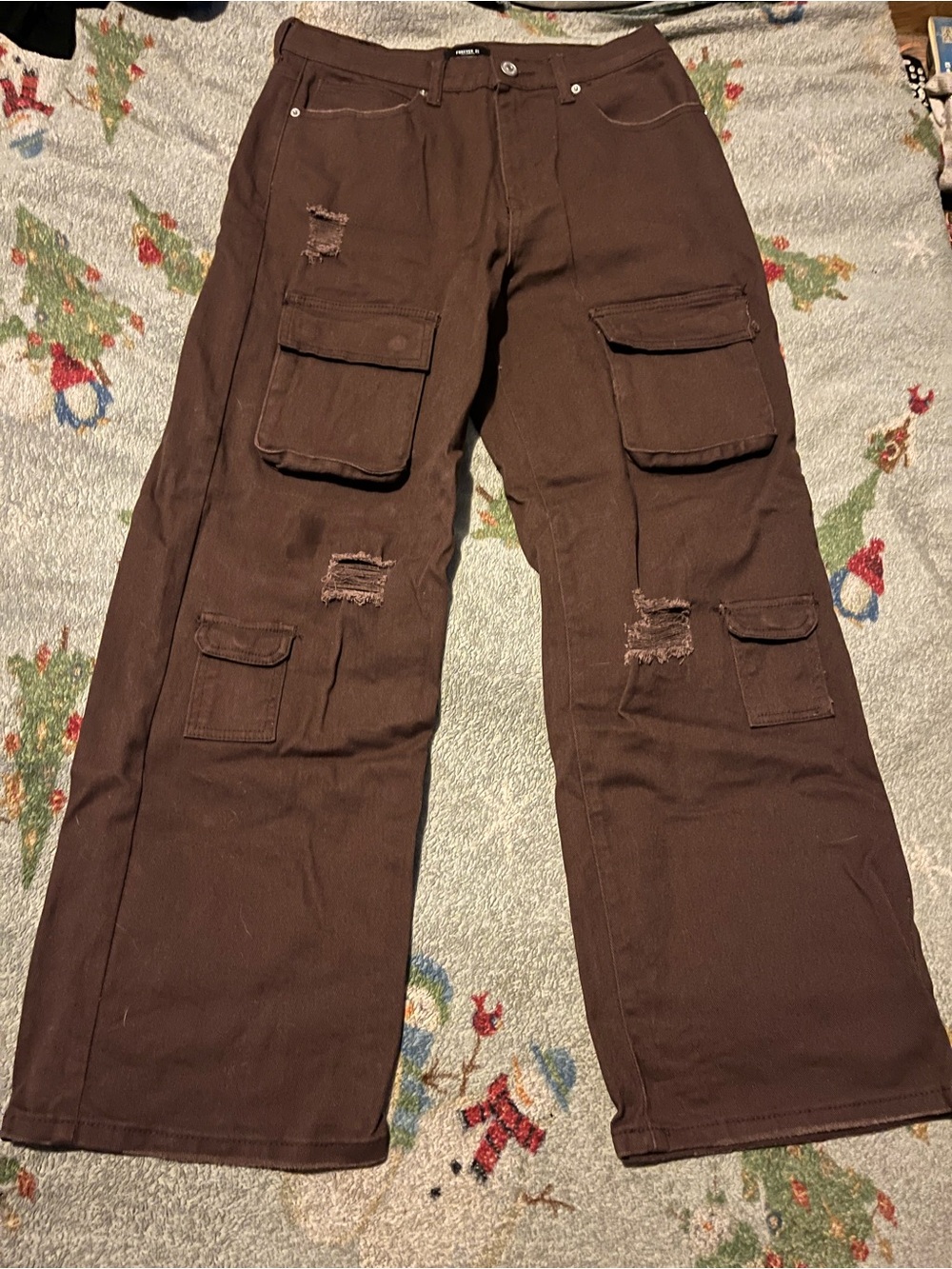 Men's Brown Cargo Pants with Distressed Details